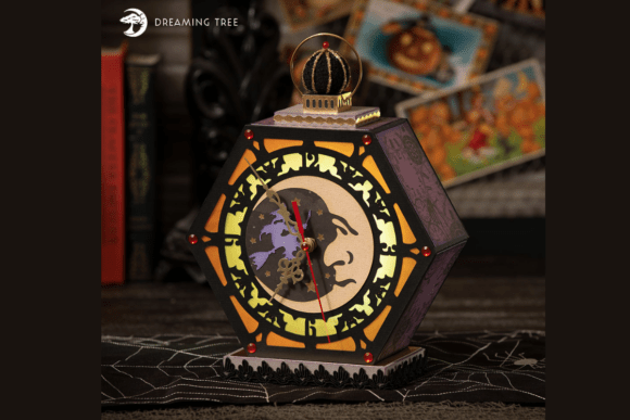 Moonlight Clock SVG: Spooky 3D Paper Craft